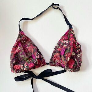 Malia Mills Bikini Top Floral Bathing Suit Swimwear Red Pink Brown Triangle 34